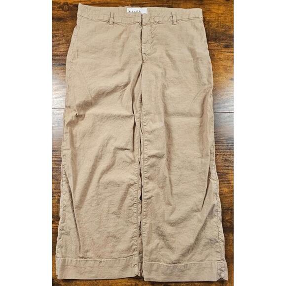 Frank and Eileen Wexford Tan Cotton Flax Italian Wide Leg Cropped Pants Sz 14